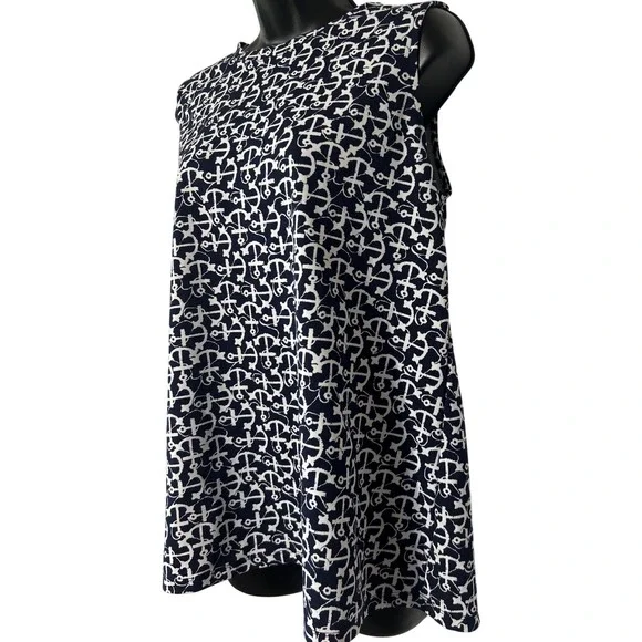 Jones New York Navy Blue White Anchor Print Sleeveless Nautical Blouse Top M - Picture 2 of 7